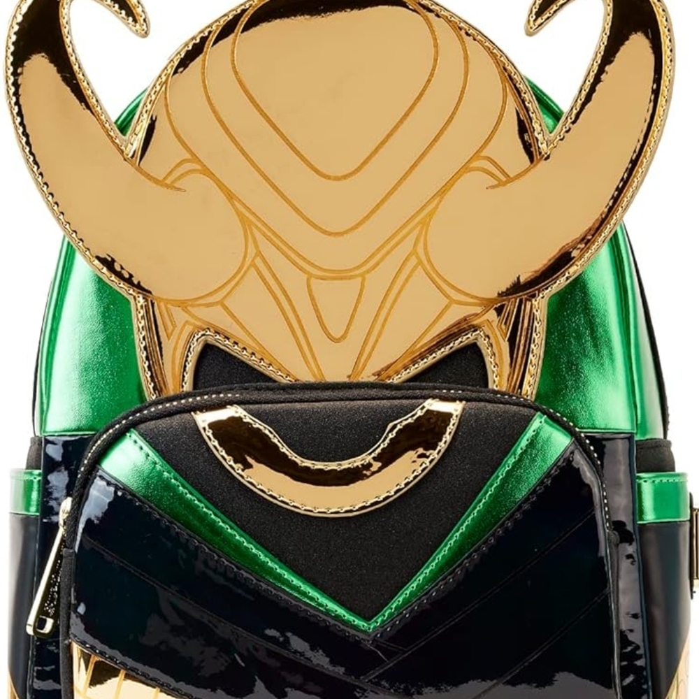 Loungefly Marvel Loki Backpack with Gold and Green Design